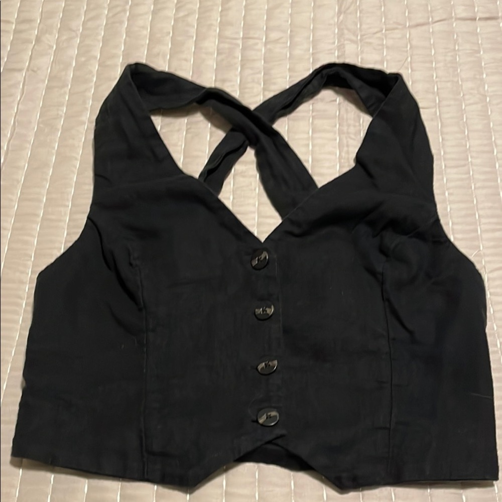 Abercrombie & Fitch Black Button-Up Crop Top